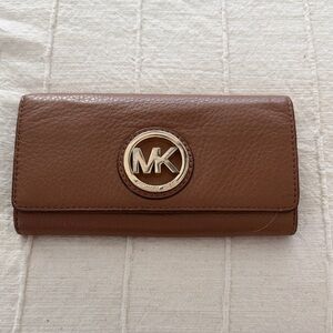 Michael Kors Tan Leather Wallet with Logo Accent